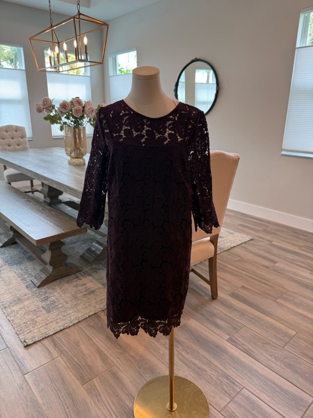 NWT! Elegant Lace Shift Dress in Dark Plum/Eggplant (Loft)